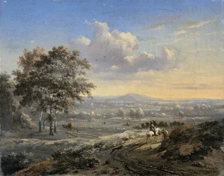 Hilly Landscape with a Rider on a Country Road
