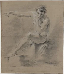 Seated Male Nude, Facing Left, Arms on Back