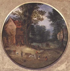 Flemish Landscape with Carts and Figures