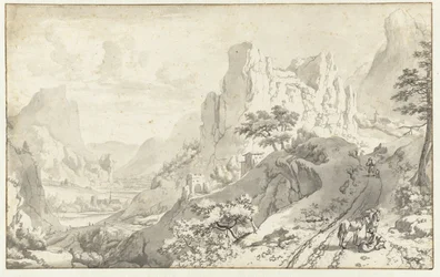 Mountain Landscape with Travellers on a Road