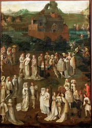 Court society in front of a Burgundian castle