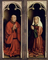 The Ghent Altarpiece. Adoration of the Mystic Lamb: Joos Vijd and Elisabeth Borluut