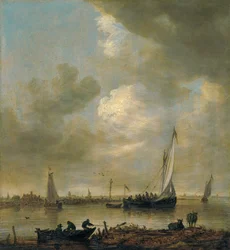 A River Estuary with Smalschips, Fishermen, and Cattle Watering