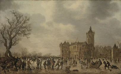 A Winter Landscape with Figures on the Ice by the Castle Montfoort