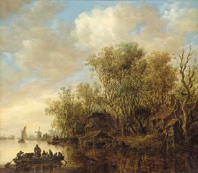 River Landscape with a Ferry Boat