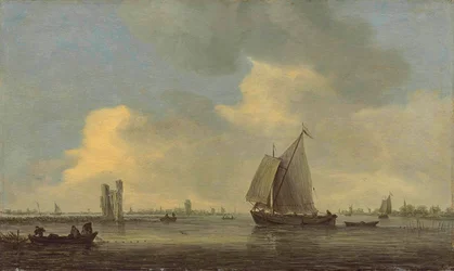 View of the River Merwede and the Ruin of the Huis te Merwede; in the Background Dordrecht