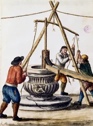 Digging well, illustration from Illustrated book of Venetian costumes, by Jan Grevenbroeck, watercolour, Italy
