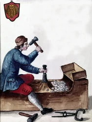 The Manufacture of Coins of the Republic of Venice: Stage of Minting. From the Manuscript "Customs of the Venetians" by Jan van Grevenbroeck