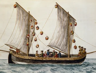 Venetian boat decked out for Feast of Redeemer, by Jan Grevenbroeck, watercolour, Italy