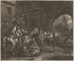 Mother with Two Children and a Horse in Front of an Inn