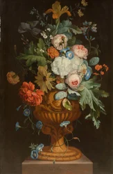 Flowers in a Terracotta Vase on a Pedestal