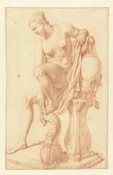Seated nude woman at her toilette
