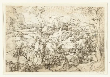 Landscape with Rocks, Figures and a Sailing Ship