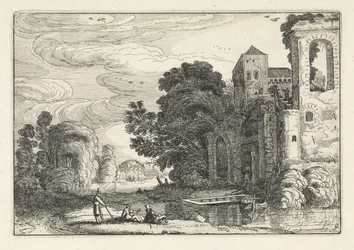 Figures by a Castle by a River