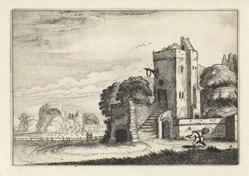 Figures with a Birdcage by a Tower in a Landscape