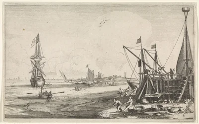 Harbor with Fishermen Hauling in Their Nets