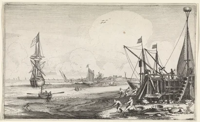 Harbor Head with Fishermen Hauling in Their Nets