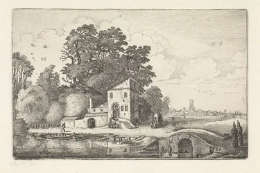 House by a Stone Bridge in a River Landscape