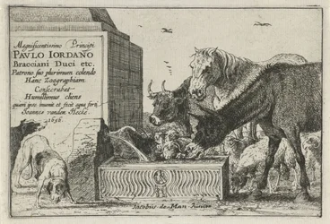 Animals by a Fountain