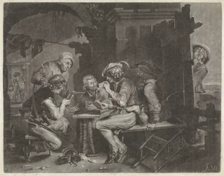 Card Players and a Man Urinating