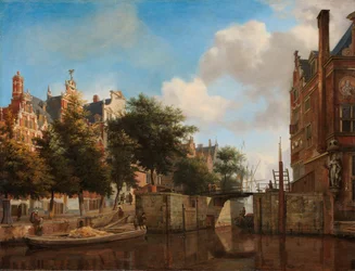 Amsterdam City View with Houses on the Herengracht and the Old Haarlemmersluis