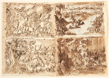 Deer Attacked by a Lynx; Cloelia and Her Companions Escape Porsena