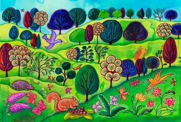 Countryside landscape with squirrel, 2002