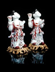 A pair of Imari figures of Chinese boys (karako) mounted on European ormolu bases, c.1700