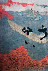 Fishing, Tosa school, silk painting, Japan