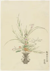 Flower Arrangement by Takada Anritsubo; Lilies and Bellflowers