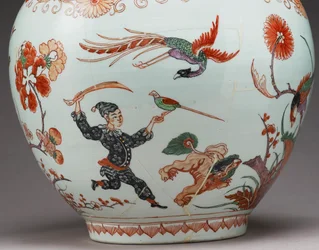 Large bottle vase, decorated in Holland in the Imari style, Ko-Imari, late 17th century (detail)