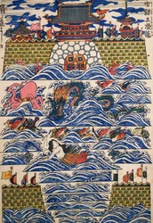 Port with crashing waves, decorative panel