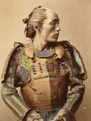 Portrait of a Samurai of Old Japan Armed with Full Body Armour, 1890