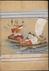 Soldier and Envoys in a Boat, Illustration from the Taishokkan