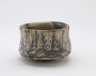 Tea bowl with design of gate and seedling pines, Momoyama period