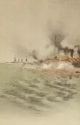 The Varyag Set on Fire by Her Own Crew to Prevent Capture at Chemulpo