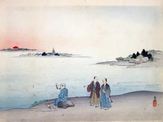 Two men walking by a lake, c. 1870