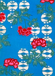 White Lanterns and Peonies on a Blue Background