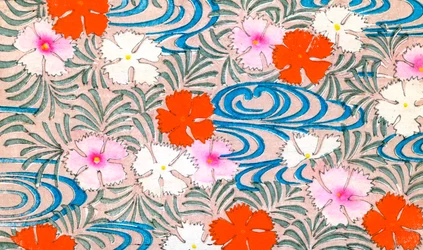 Woodblock Print of Carnation Flowers