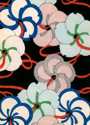 Colour Woodblock Print of Camellia Ornaments