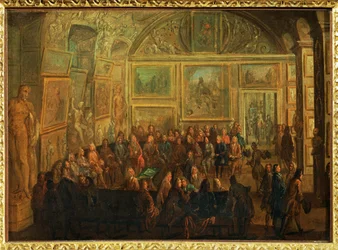 View of the Salon de Diane at the Louvre; a Session of the Academy of Painting