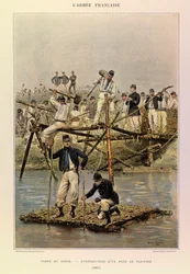 Types and Uniforms of the French Army by Captain Jules Richard, Illustrated by Edouard Detaille: Corps of Engineers; Construction of a Fascine Bridge in 1887