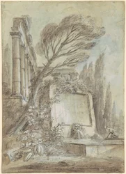 Architectural Fantasy of Roman Ruins with an Inscription Plaque, c.1768