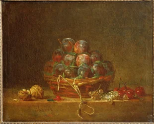 A Basket with Plums, Nuts, Currants and Cherries