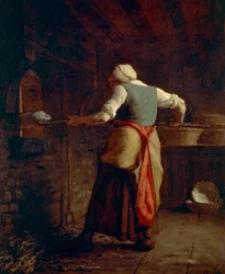 Woman baking bread, by Jean-François Millet (1814-1875), 55x46 cm.