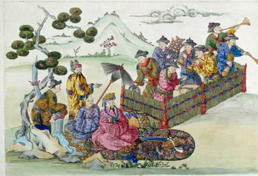 A concert in the garden. Drawing from a Chinese vase
