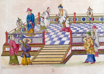 Drawing from a Chinese Vase: Scene at the Palace. Painting by Jean Antoine Fraisse (18th century)