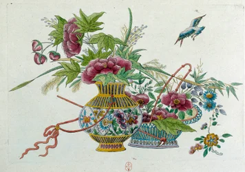 Flowers in a vase. Drawing from a Chinese vase