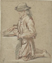 Boy with Felt Hat by a Tub