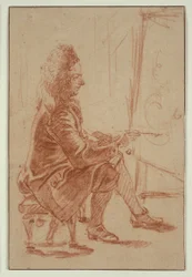 A Bewigged Painter, Seated at his Easel, Seen in Profile
